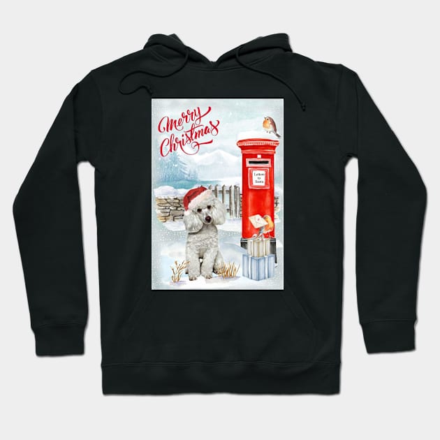 White Poodle Merry Christmas Santa Dog Hoodie by Puppy Eyes